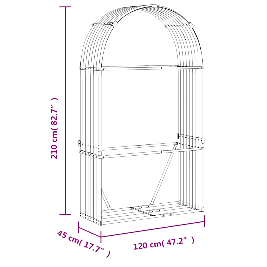 Držač za cjepanice srebrni 120x45x210 cm od pocinčanog čelika