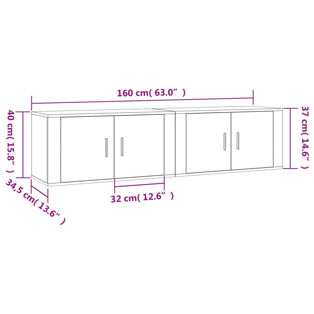 Zidni TV ormarići 2 kom siva boja betona 80x34,5x40 cm