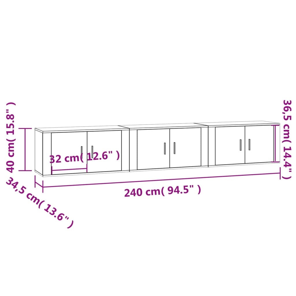 Zidni TV ormarići 3 kom boja hrasta sonome 80x34,5x40 cm