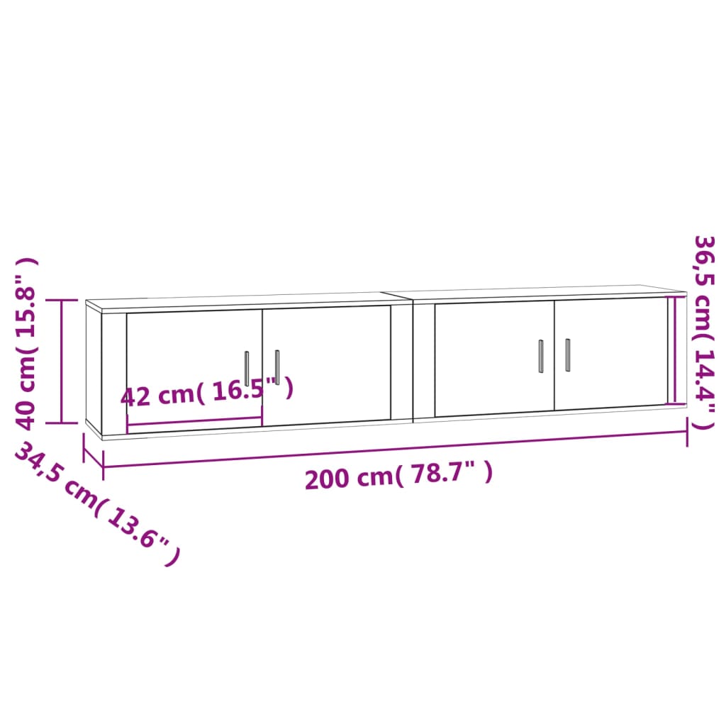 Zidni TV ormarići 2 kom siva boja betona 100 x 34,5 x 40 cm