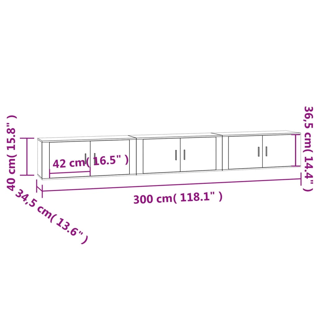 Zidni TV ormarići 3 kom boja dimljenog hrasta 100x34,5x40 cm