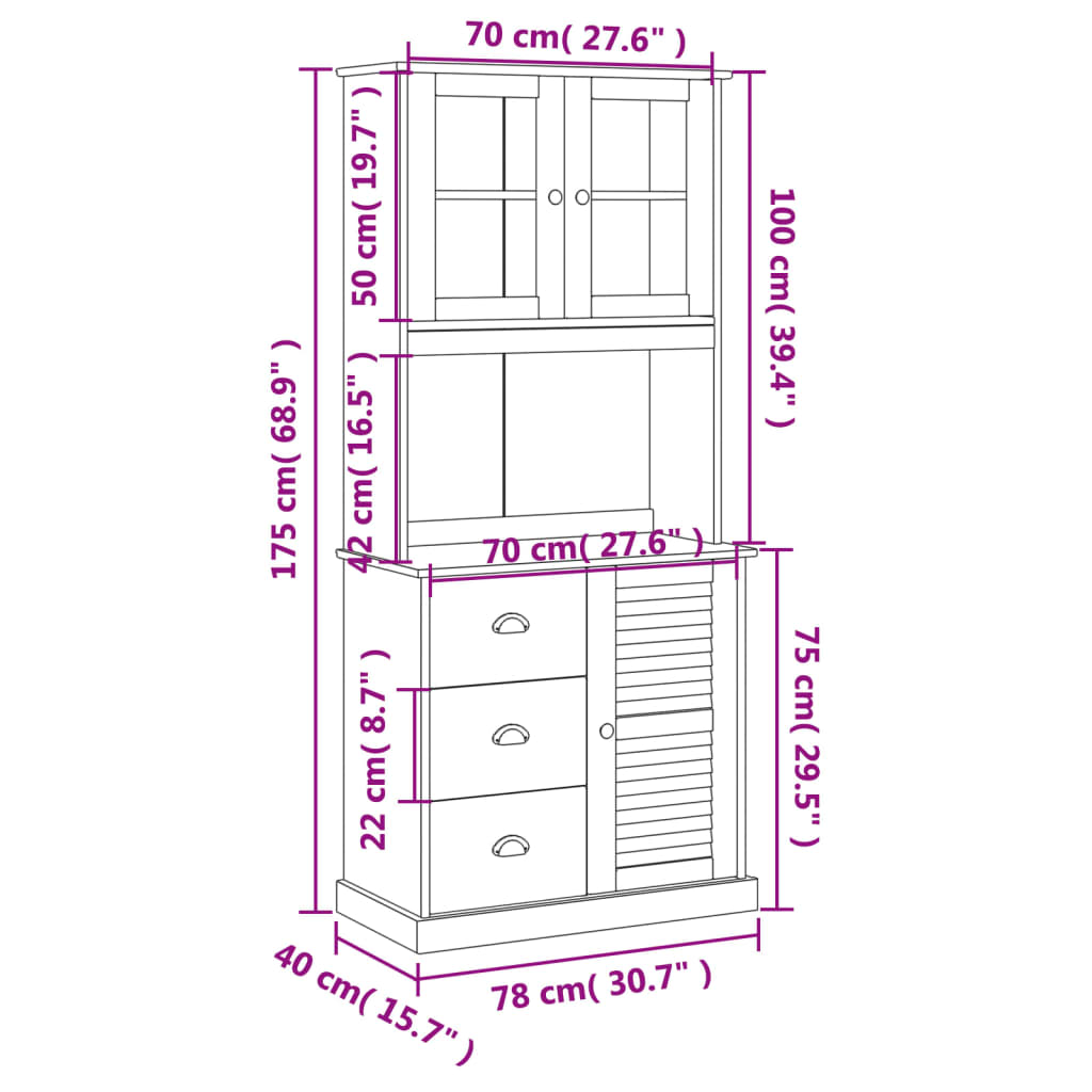 Visoka komoda VIGO bijela 78 x 40 x 175 cm od masivne borovine
