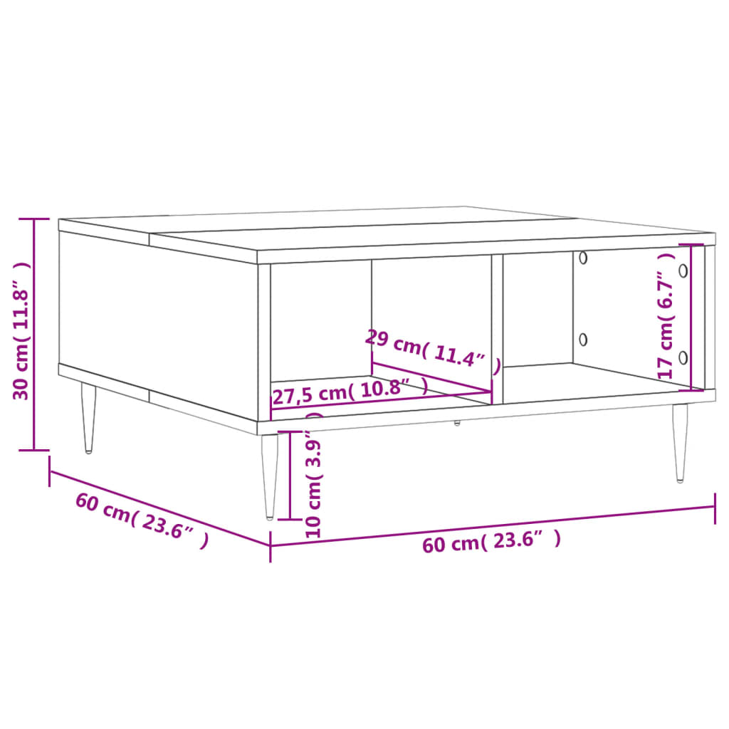 Stolić za kavu crni 60 x 60 x 30 cm od konstruiranog drva
