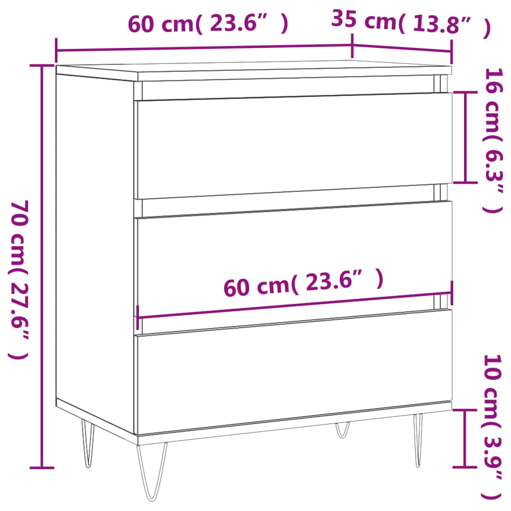 Komoda boja dimljenog hrasta 60 x 35 x 70 cm konstruirano drvo