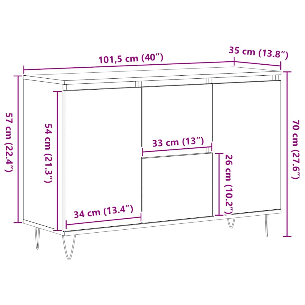 Komoda boja dimljenog hrasta 101,5x35x70 cm konstruirano drvo