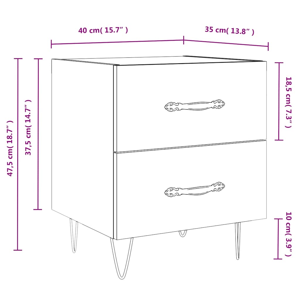 Noćni ormarići 2 kom crni 40 x 35 x 47,5 cm konstruirano drvo