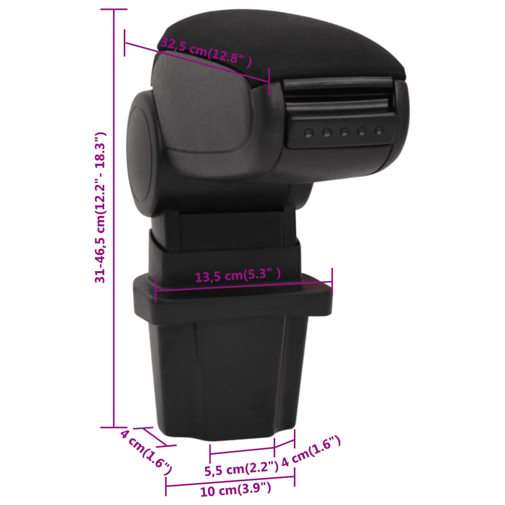 Naslon za ruke za automobil crni 13,5x32,5x(31-46,5) cm ABS