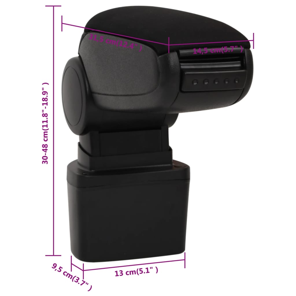 Naslon za ruke za automobil crni 14,5 x 31,5 x (30 - 48) cm ABS