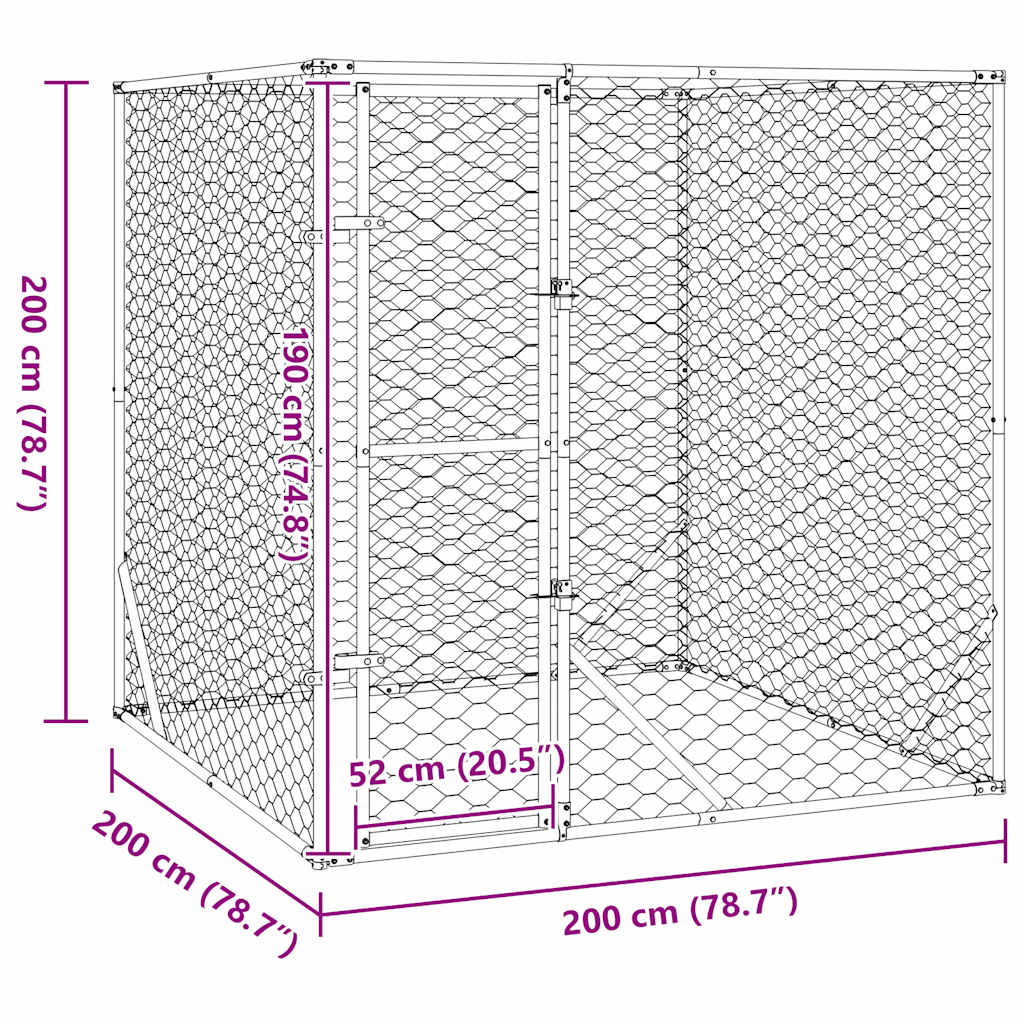 Vanjski kavez za pse srebrni 2 x 2 x 2 m od pocinčanog čelika
