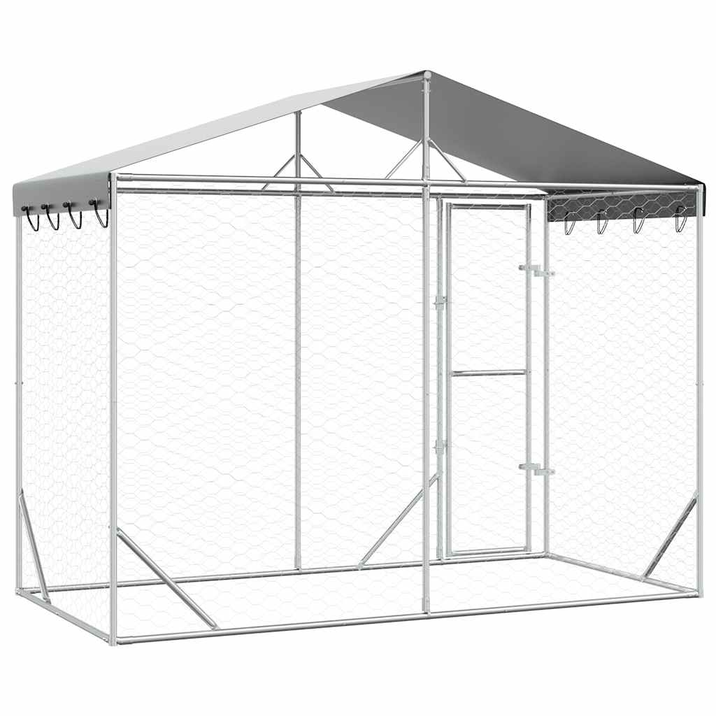 Vanjski kavez za pse s krovom srebrni 3 x 1,5 x 2,5 m čelični