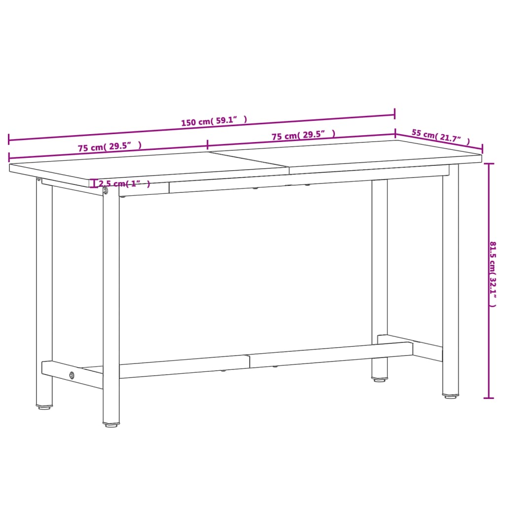 Radni stol 150x55x81,5 cm od masivne bukovine i metala