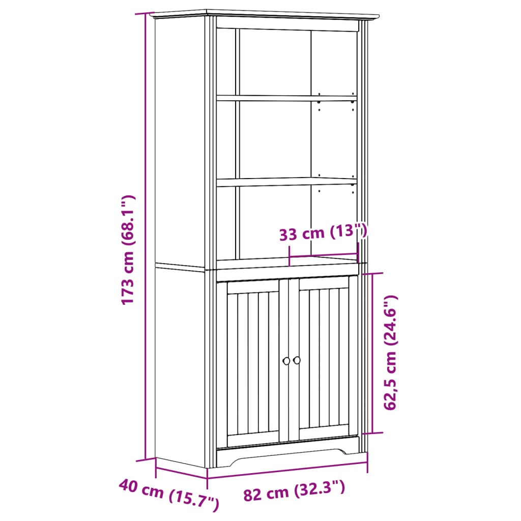 Regal za knjige BODO sivi 80x40x173 cm od masivne borovine