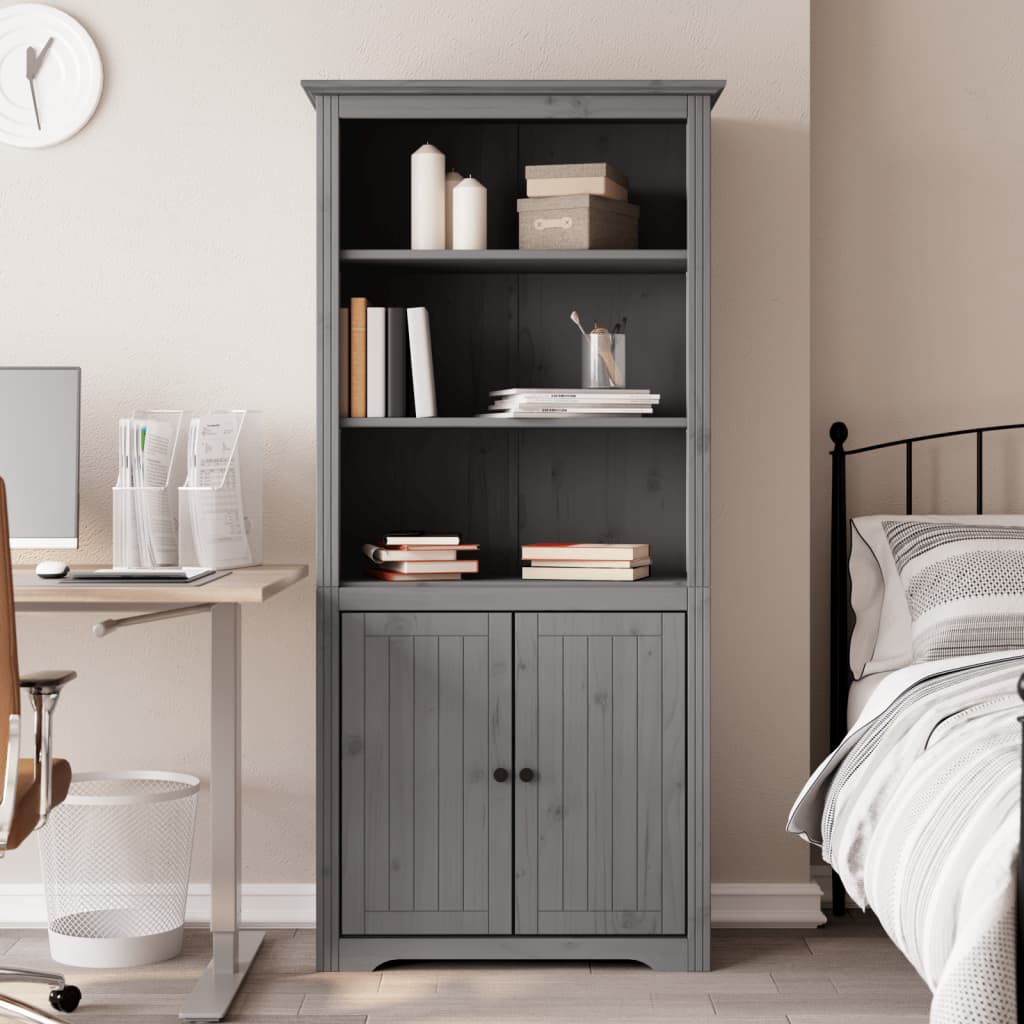 Regal za knjige BODO sivi 80x40x173 cm od masivne borovine