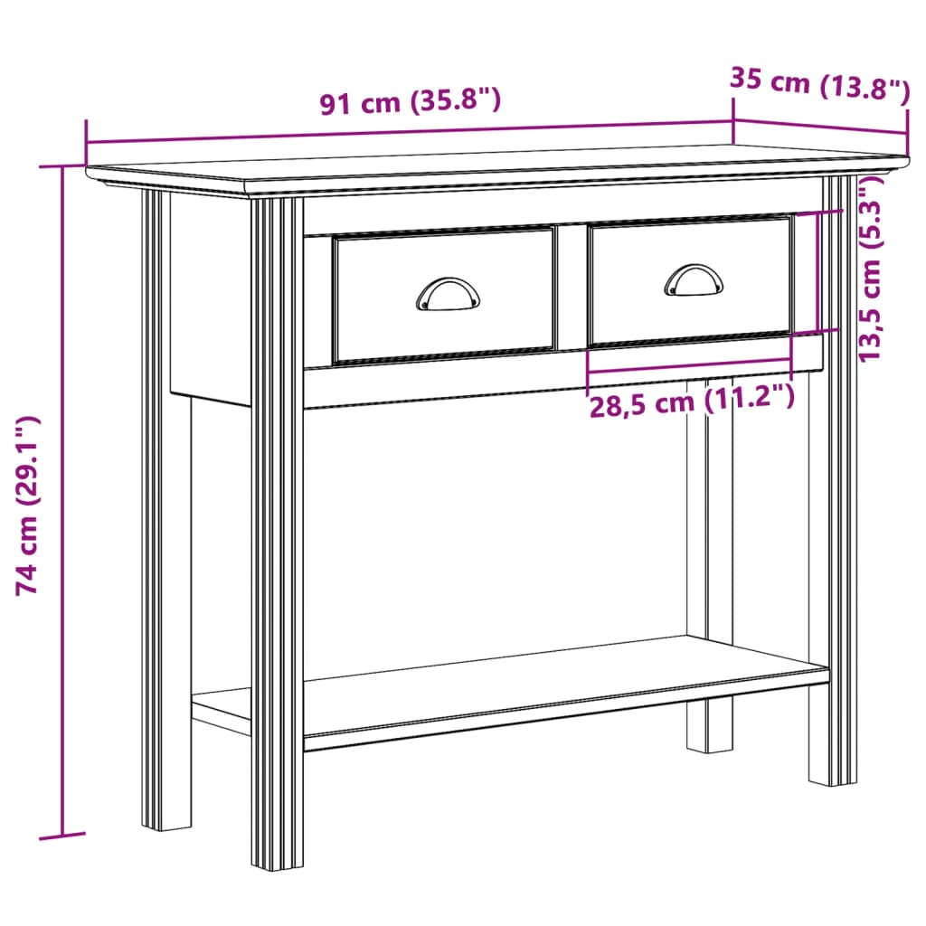 Konzolni stol BODO sivi 91 x 35 x 74 cm od masivne borovine
