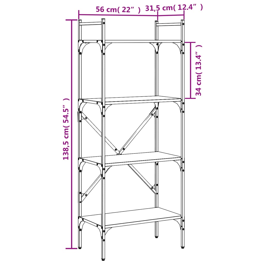 Regal za knjige 4 razine crni 56x31,5x138,5cm konstruirano drvo
