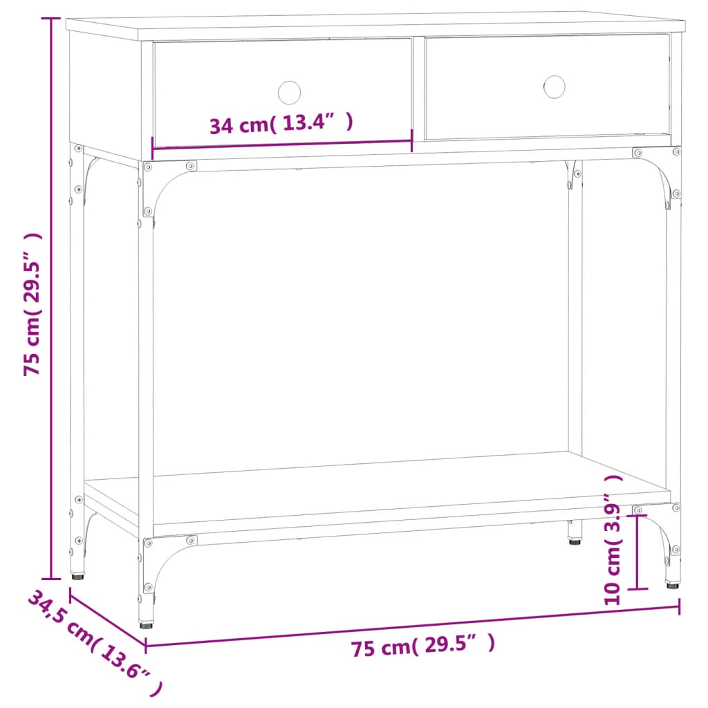 Konzolni stol siva boja hrasta 75x34,5x75 cm konstruirano drvo