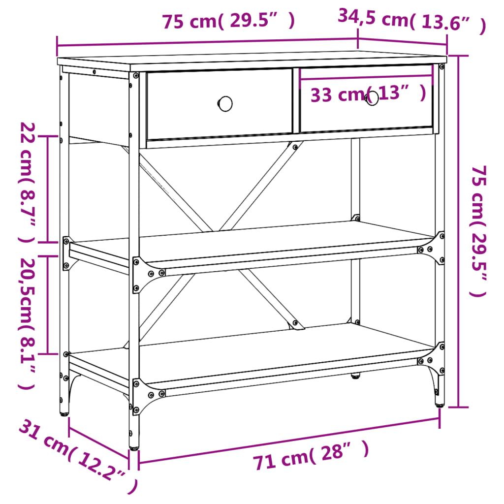 Konzolni stol siva boja hrasta 75x34,5x75 cm konstruirano drvo