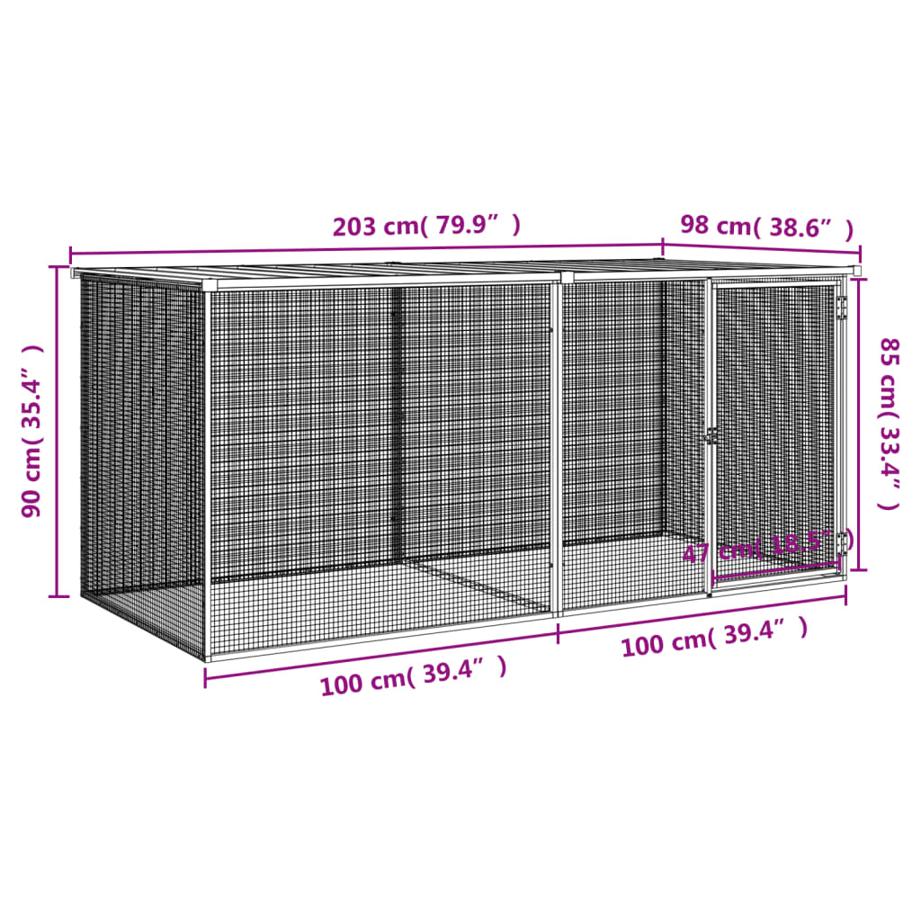 Kavez za kokoši s krovom svijetlo sivi 203x98x90 cm pocinčani čelik