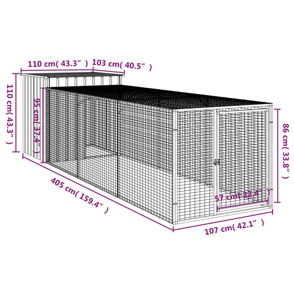 Kavez za kokoši s igralištem antracit 110x405x110 cm čelični
