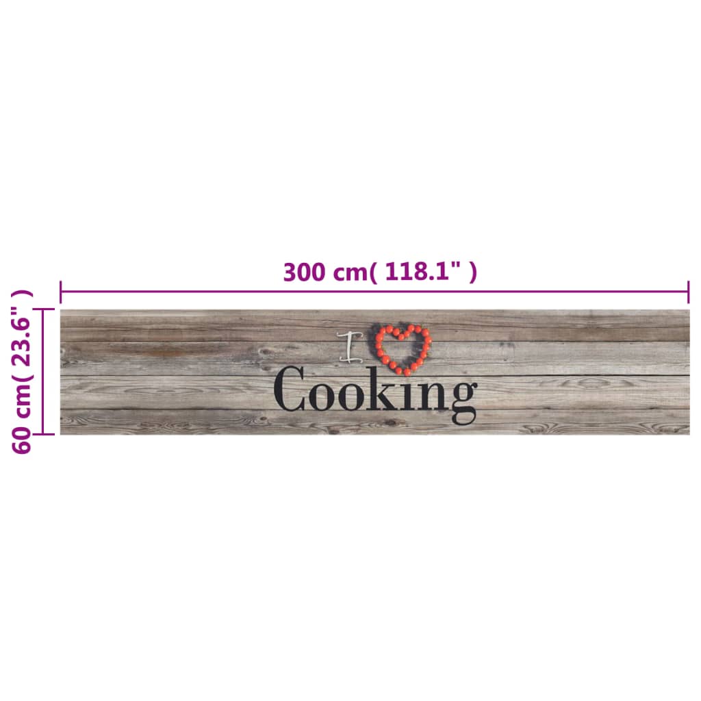 Kuhinjski tepih perivi s natpisom Cooking 60x300 cm baršunasti