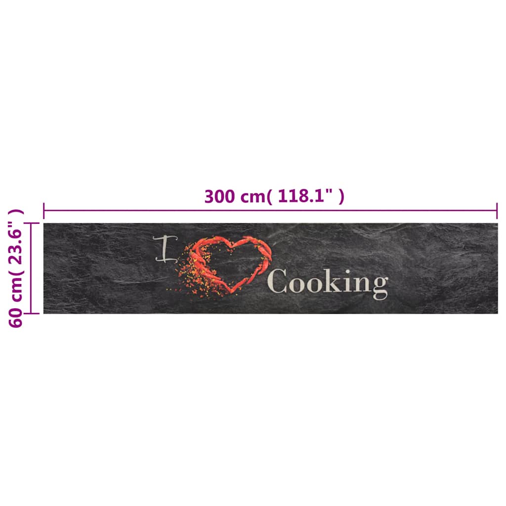 Kuhinjski tepih perivi s natpisom Cooking 60x300 cm baršunasti