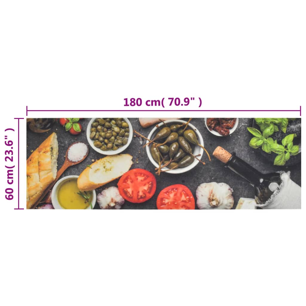 Kuhinjski tepih perivi uzorak vina i hrane 60x180 cm baršunasti