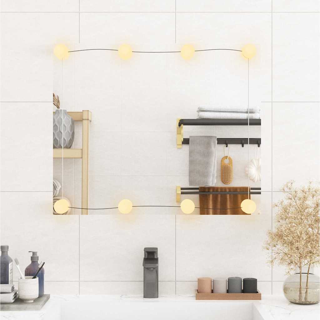 Zidno ogledalo s LED svjetlima 50 x 60 cm stakleno pravokutno
