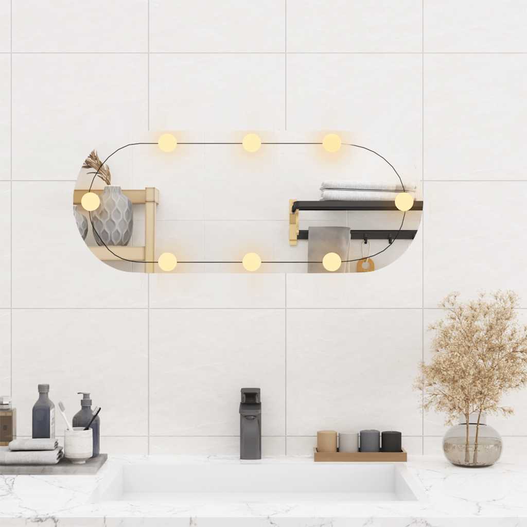 Zidno ogledalo s LED svjetlima 30 x 70 cm stakleno ovalno