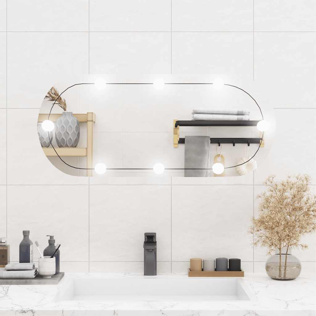 Zidno ogledalo s LED svjetlima 35x80 cm stakleno ovalno