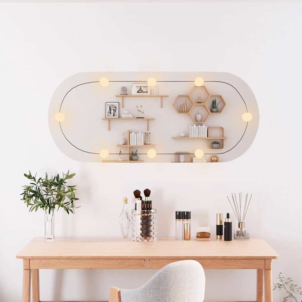 Zidno ogledalo s LED svjetlima 45 x 90 cm stakleno ovalno