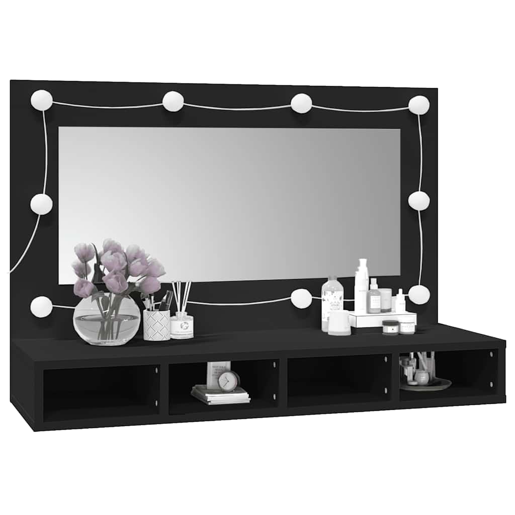 Ormarić s ogledalom i LED svjetlima crni 90 x 31,5 x 62 cm