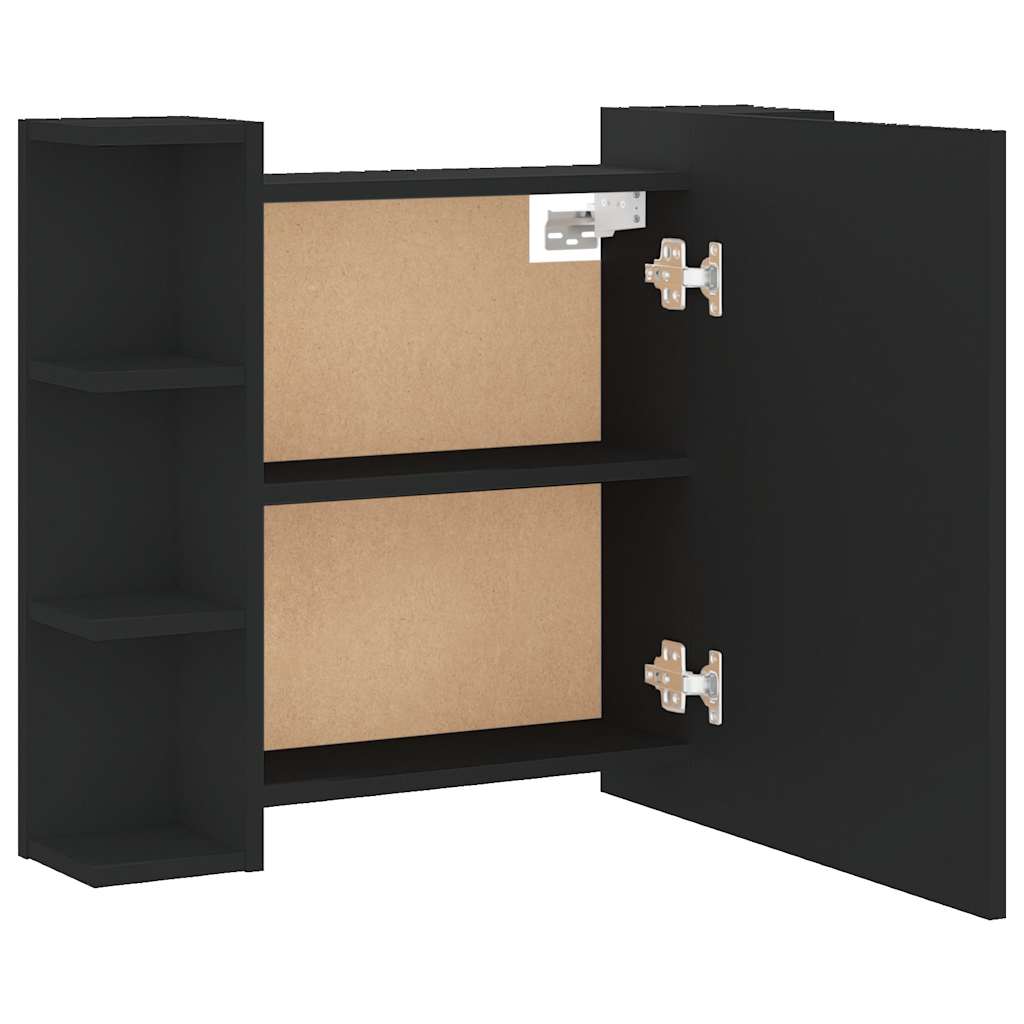 Ormarić s ogledalom i LED svjetlima crni 70 x 16,5 x 60 cm