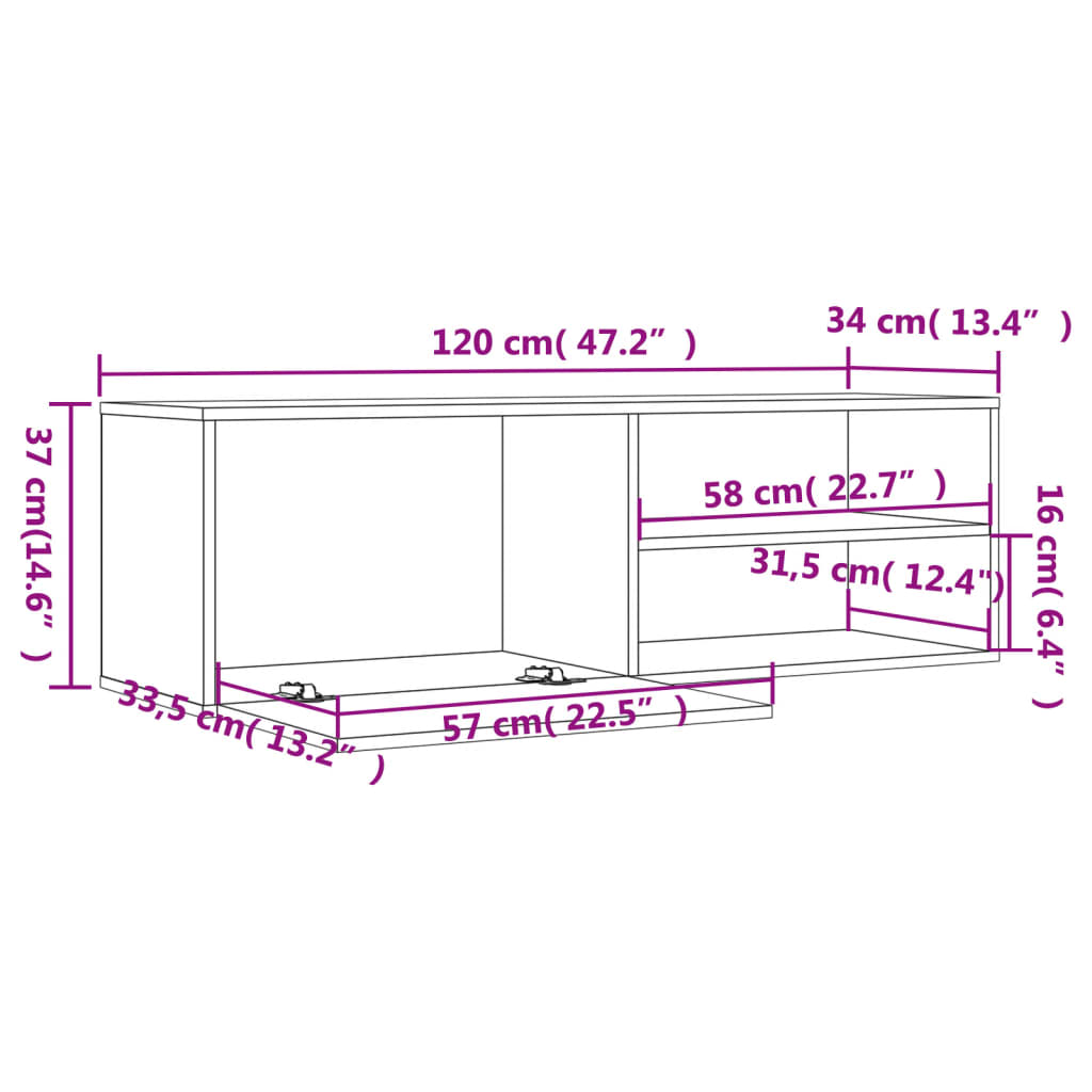 TV ormarić siva boja hrasta 120 x 34 x 37 cm konstruirano drvo
