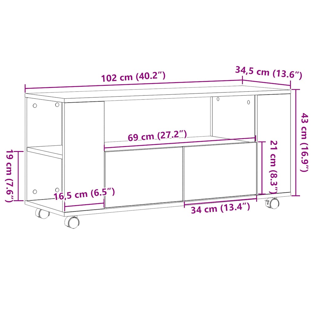 TV ormarić boja hrasta sonome 102x34,5x43 cm konstruirano drvo