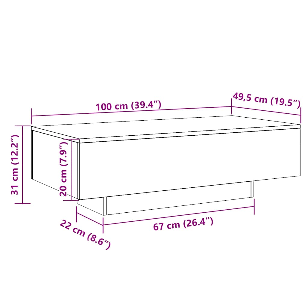 Stolić za kavu crni 100 x 49,5 x 31 cm od konstruiranog drva