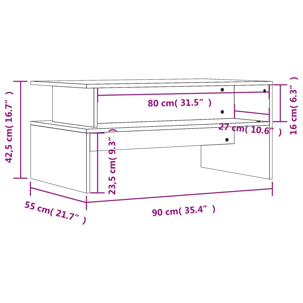 Stolić za kavu bijeli 90 x 55 x 42,5 cm od konstruiranog drva