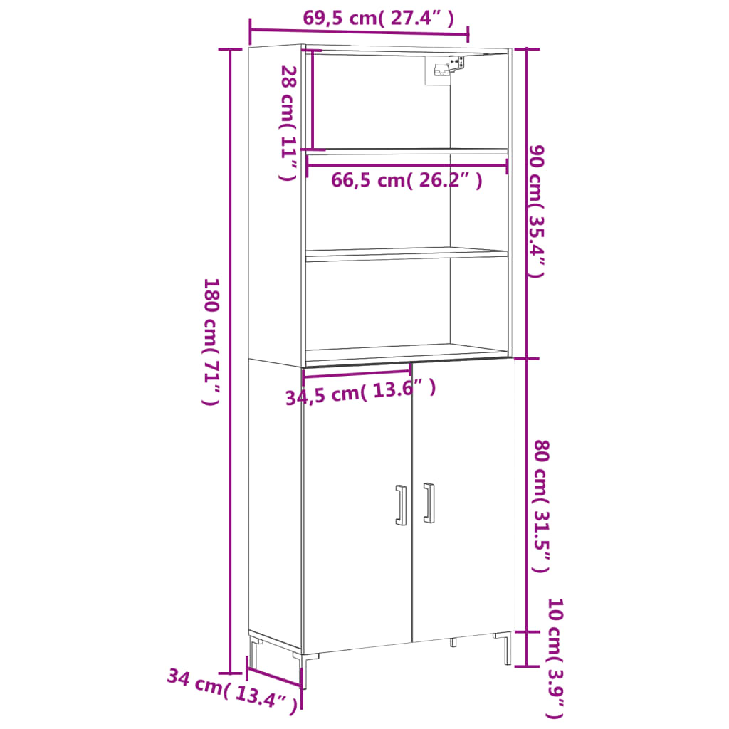 Visoka komoda siva betona 69,5x34x180 cm od konstruiranog drva