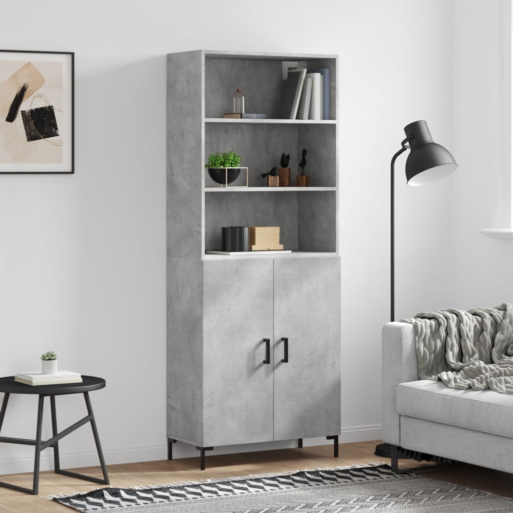 Visoka komoda siva betona 69,5x34x180 cm od konstruiranog drva