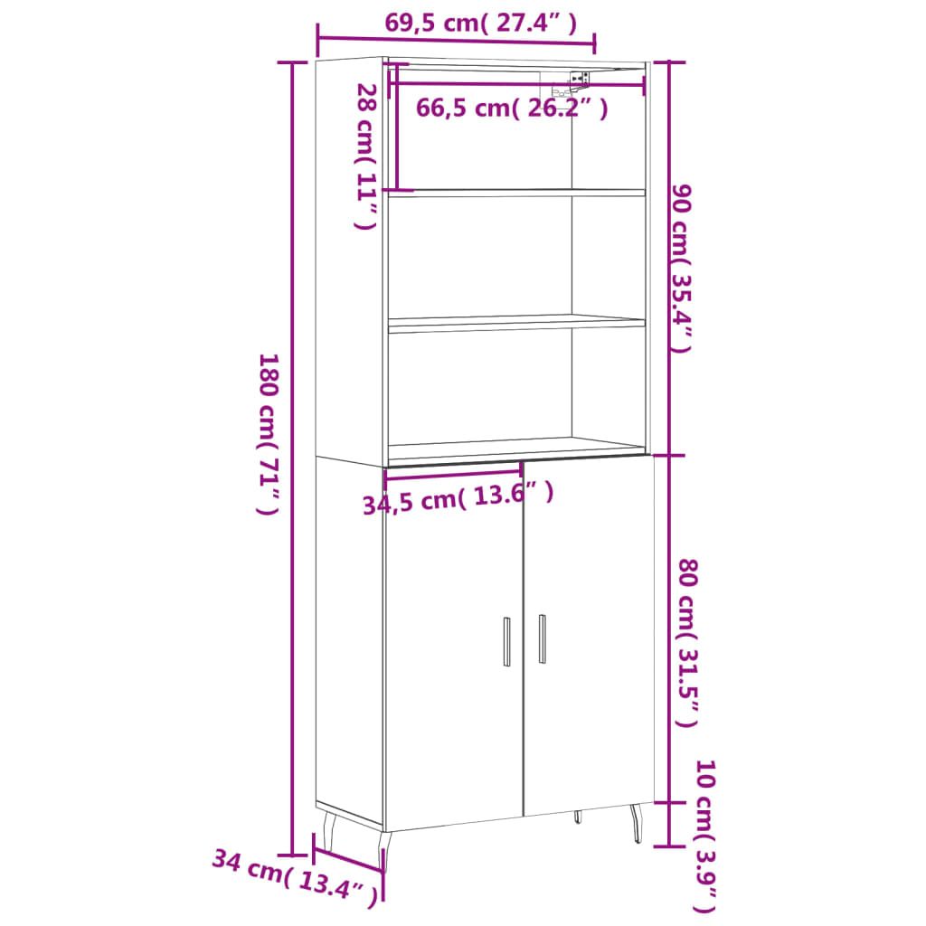 Visoka komoda hrasta sonome 69,5x34x180cm od konstruiranog drva