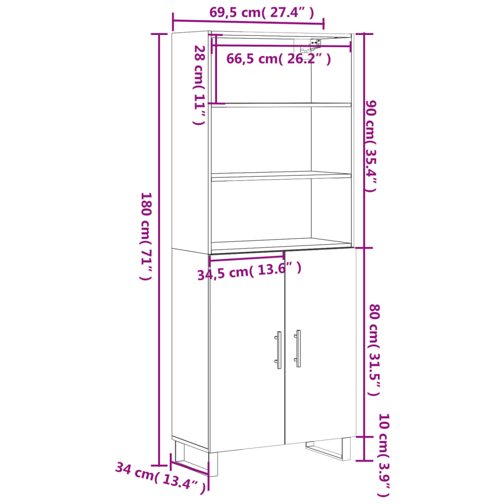 Visoka komoda siva betona 69,5x34x180 cm od konstruiranog drva