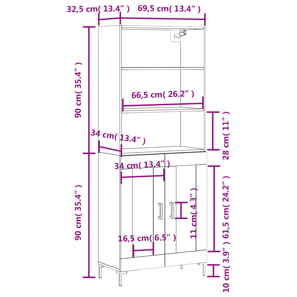 Visoka komoda siva betona 69,5x34x180 cm od konstruiranog drva