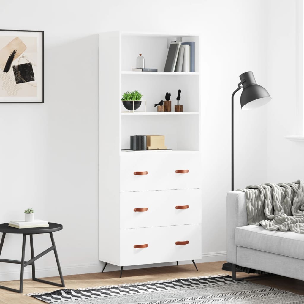 Visoka komoda bijela 69,5x34x180 cm konstruirano drvo
