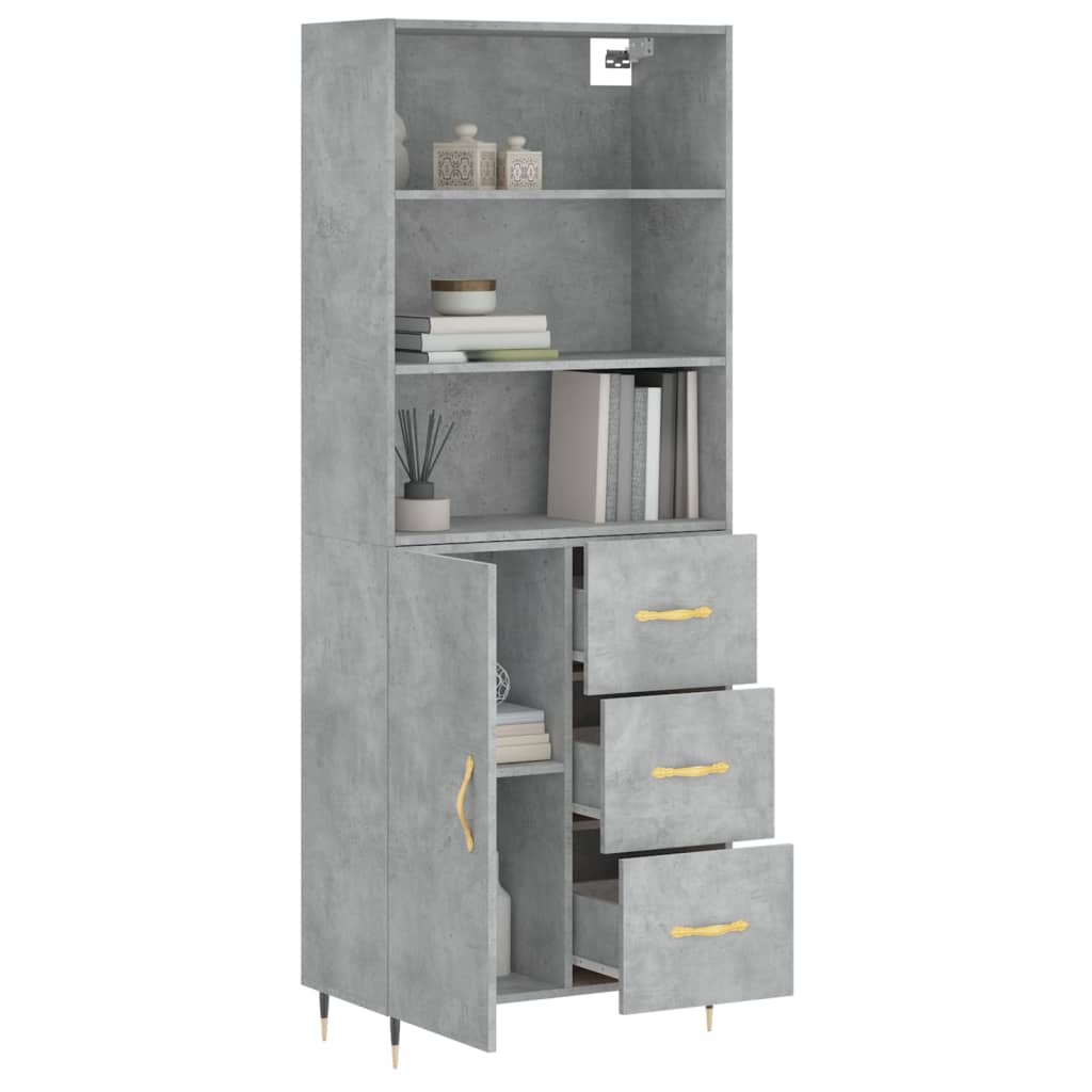 Visoka komoda siva betona 69,5x34x180 cm od konstruiranog drva