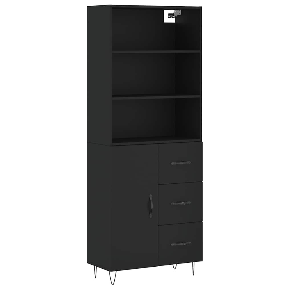 Visoka komoda crni 69,5x34x180 cm konstruirano drvo