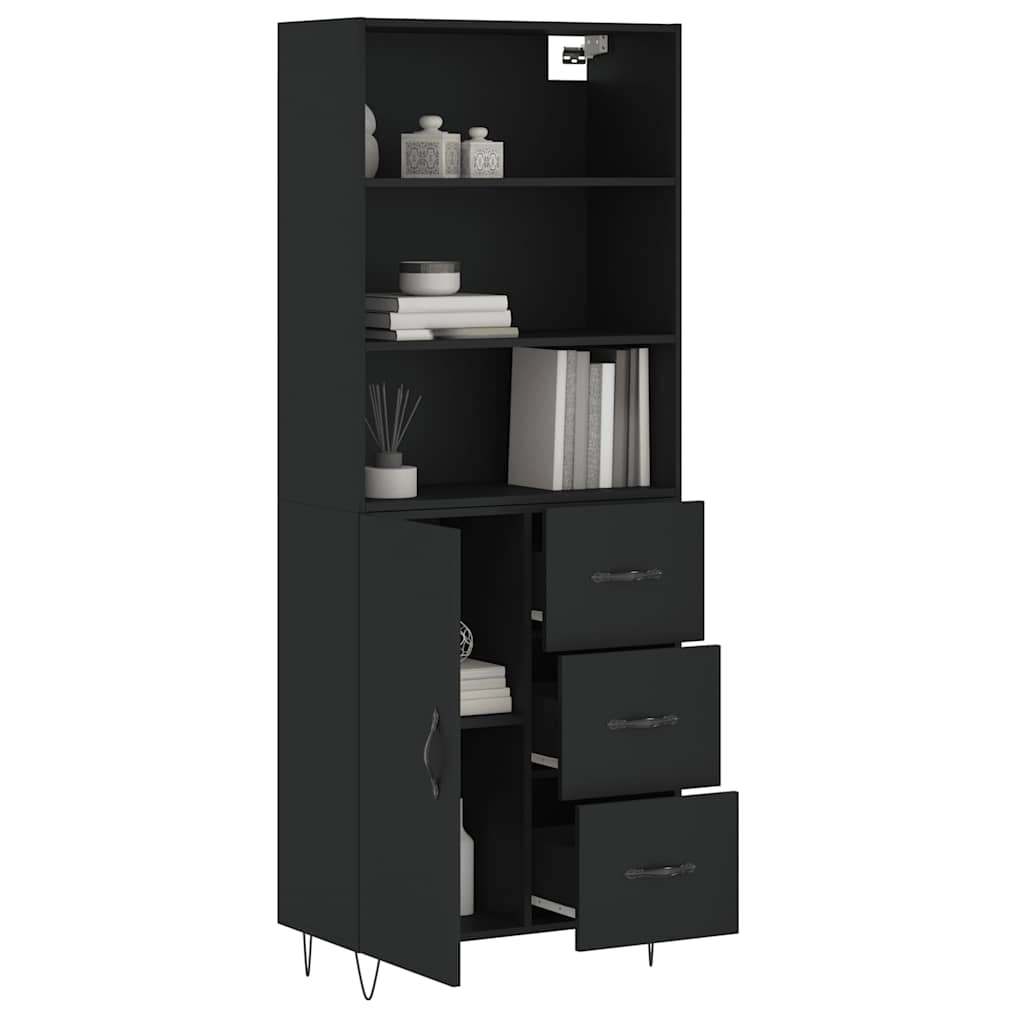 Visoka komoda crni 69,5x34x180 cm konstruirano drvo