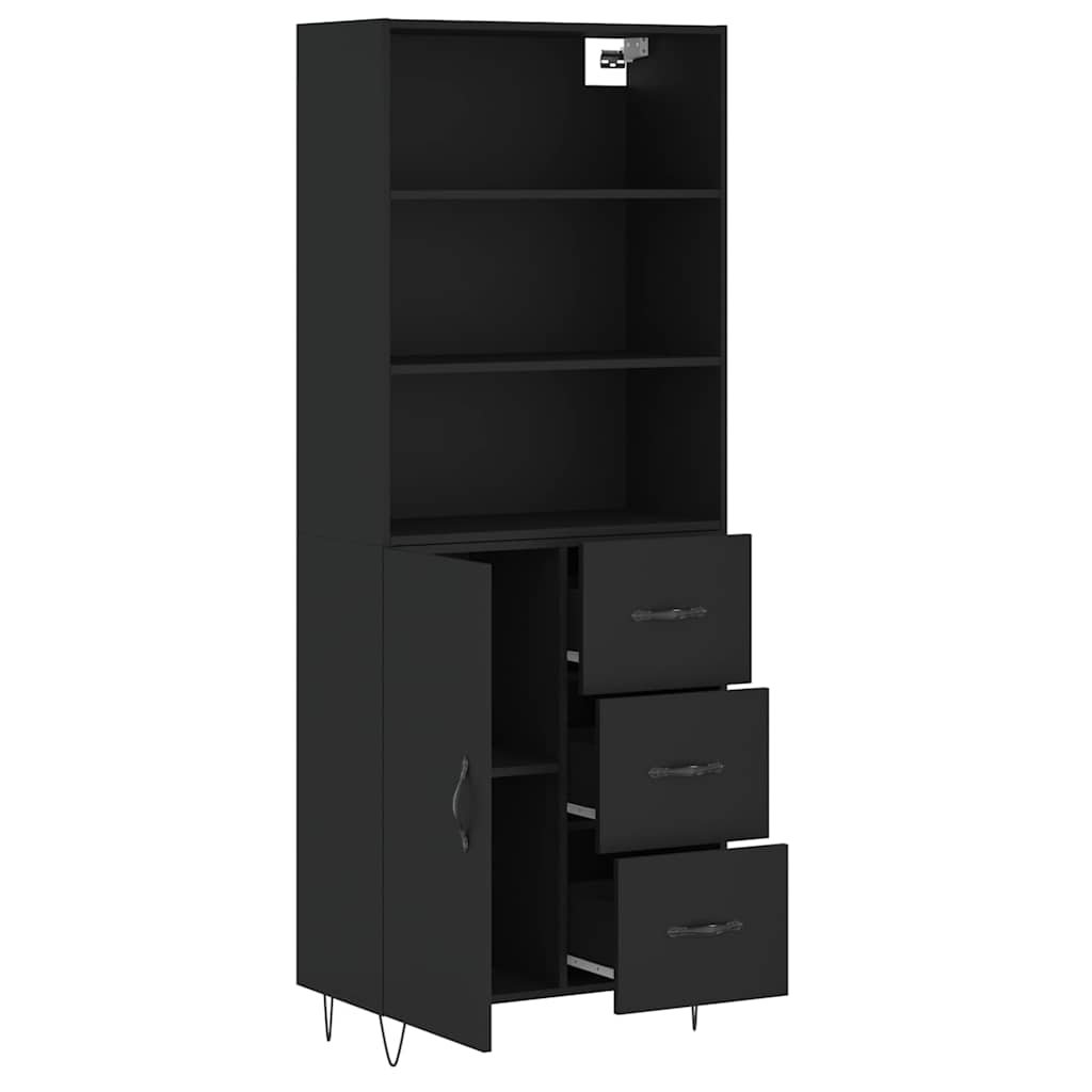 Visoka komoda crni 69,5x34x180 cm konstruirano drvo
