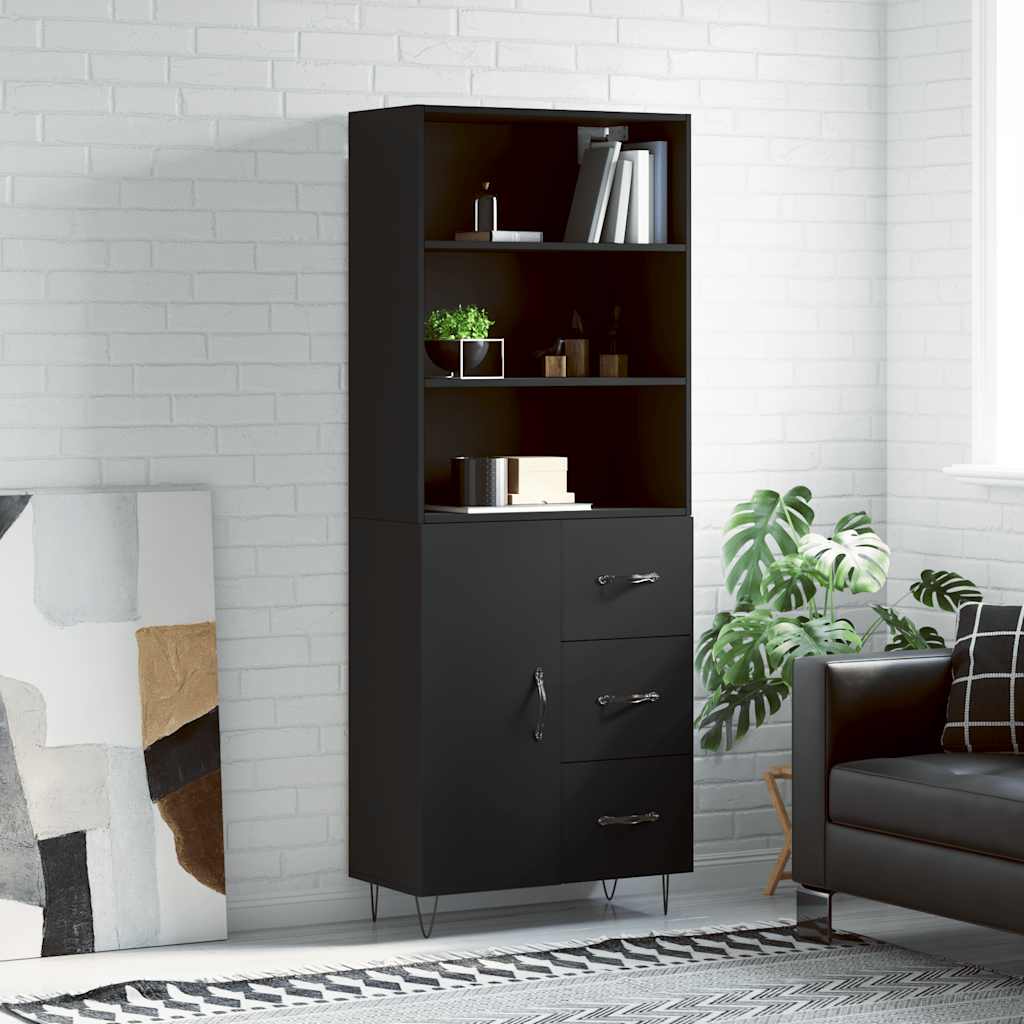 Visoka komoda crni 69,5x34x180 cm konstruirano drvo