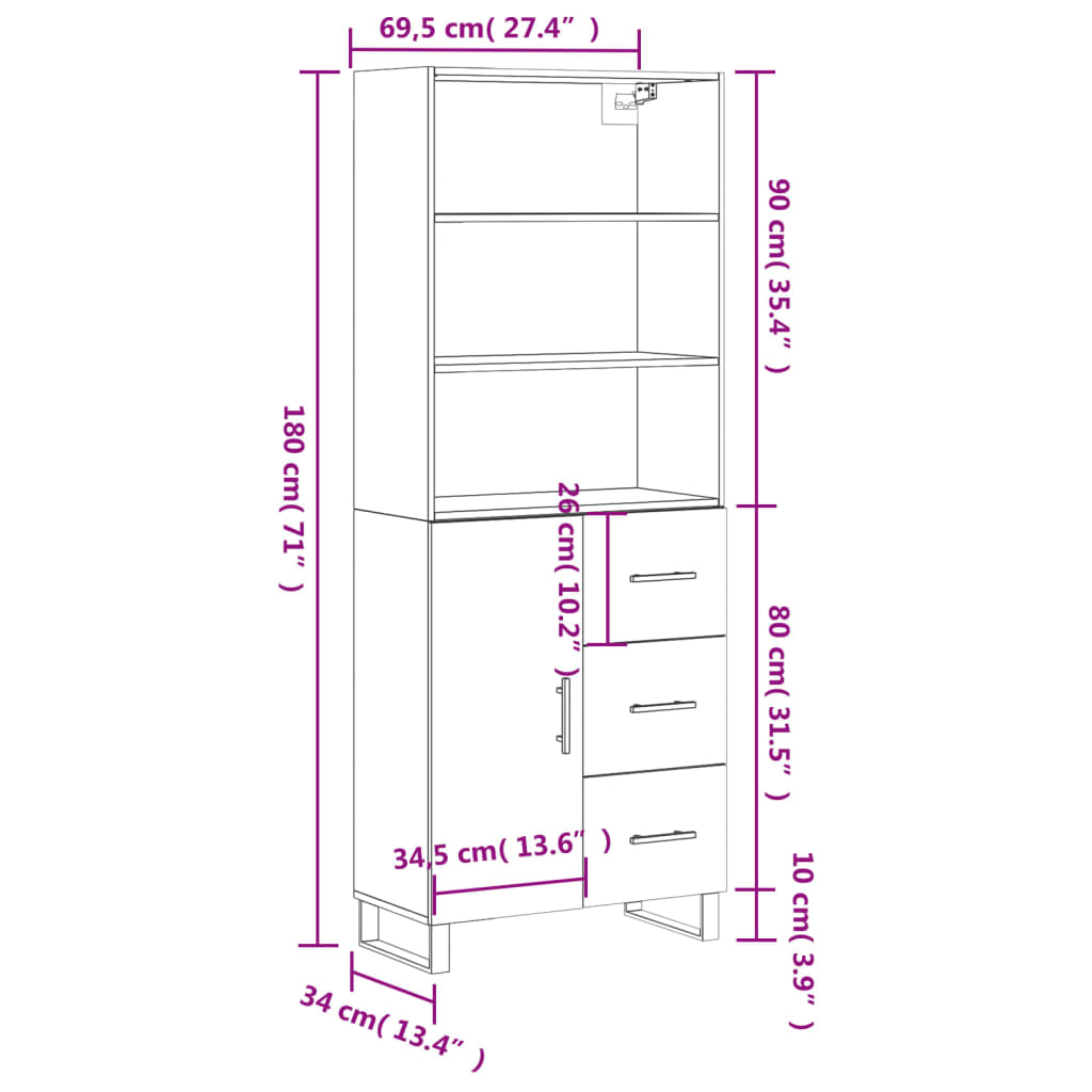 Visoka komoda siva sonome 69,5x34x180 cm od konstruiranog drva