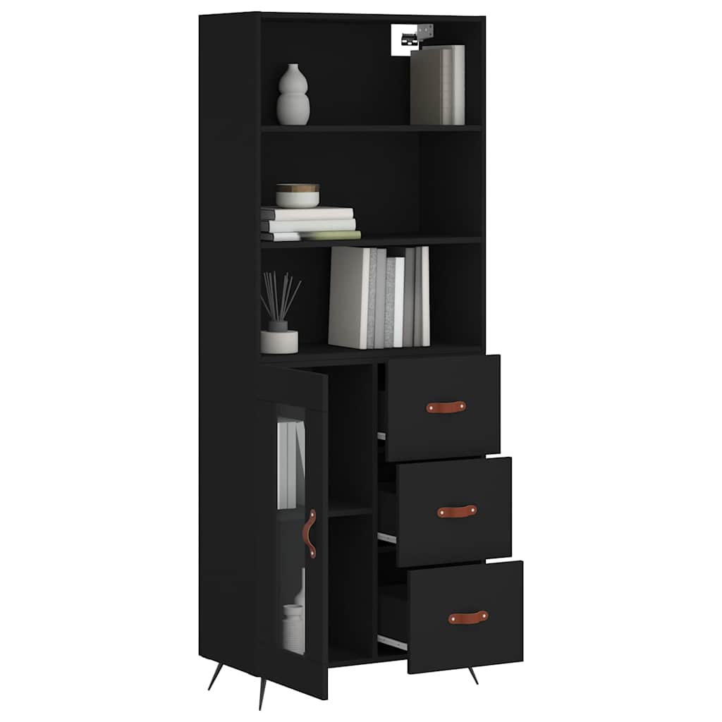 Visoka komoda crni 69,5x34x180 cm konstruirano drvo