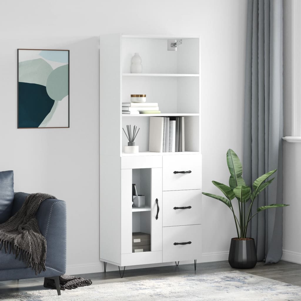 Visoka komoda bijela 69,5x34x180 cm konstruirano drvo
